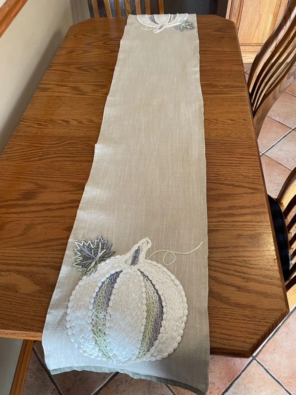 Embroidered Pumpkin Table Runner - Neutral Tones
